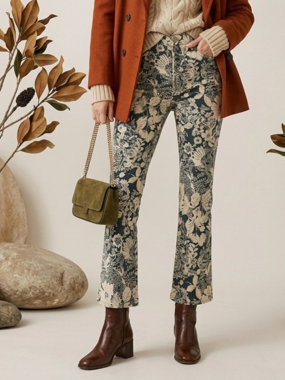 MOTHER Hustler Ankle French Fairy Tale Floral Jeans Flare 25 NWT